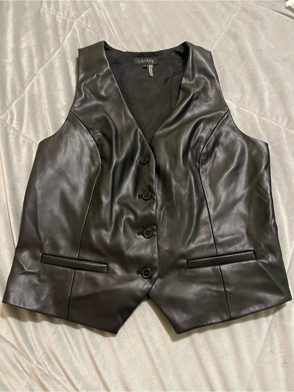 1.STATE Black Faux Leather Button Vest